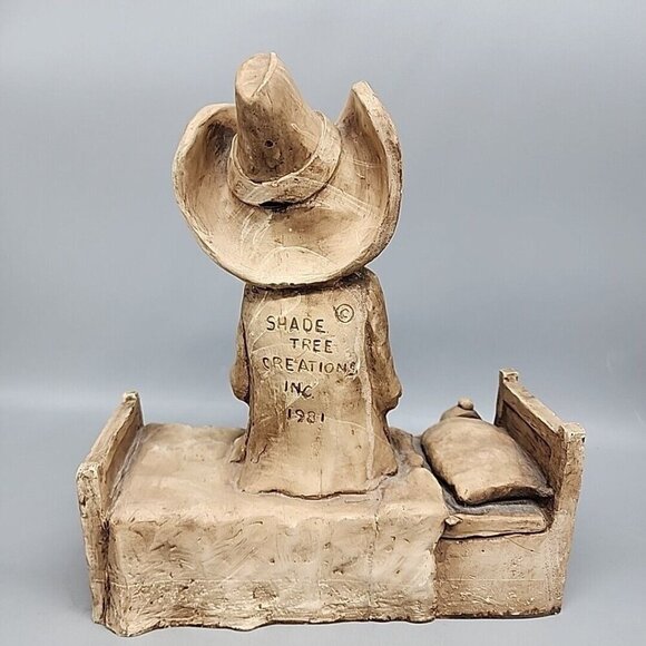 Vintage Shade Tree Creations 1981 Cowboy Bed Clock Figurine 9.5" Made in USA - Picture 5 of 9